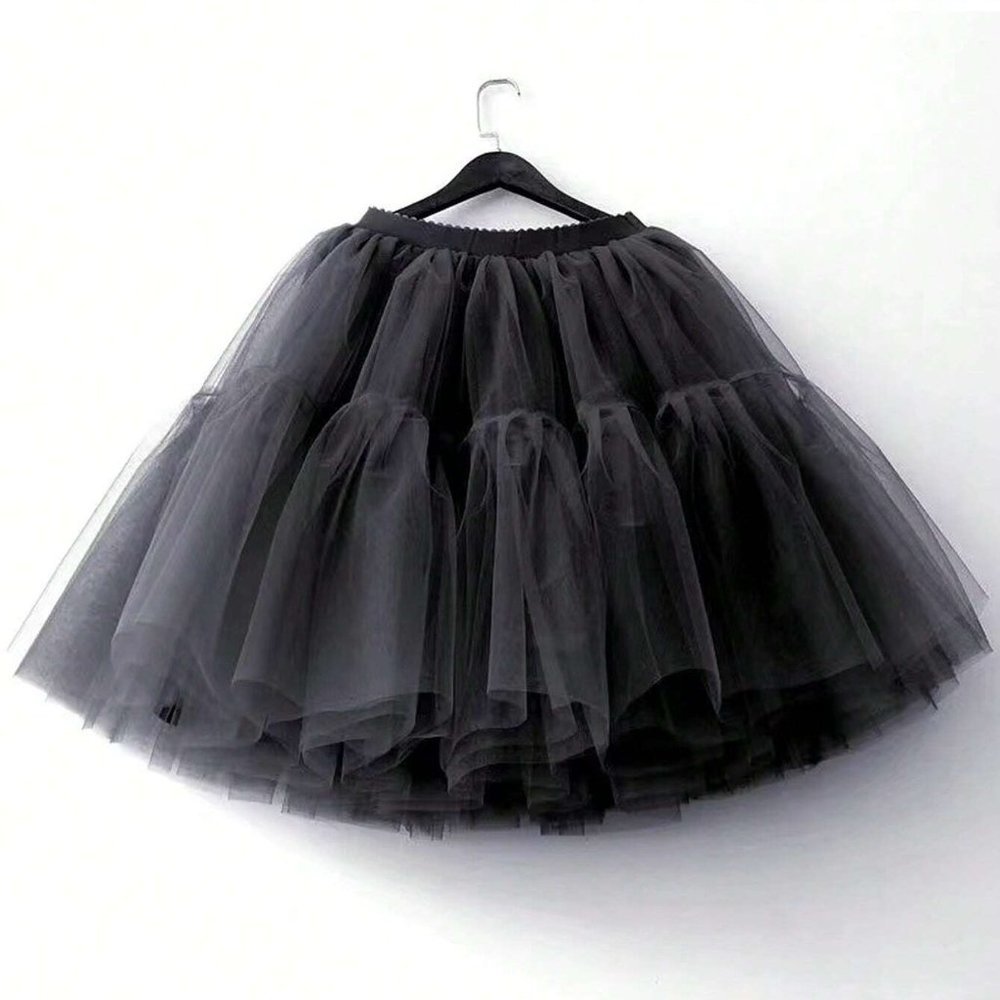 Mesh Overlay Ruffle Hem Skirt black - Picture 4 of 5